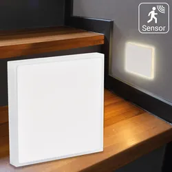 LED Treppenleuchte IP44 mit Bewegungsmelder eckig weiß - Lichtfarbe: CCT - Licht...
