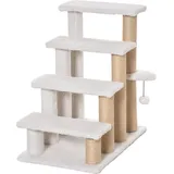 Haustiertreppe mit Kratzbaum 4-stufige Katzentreppe & Hundetreppe aus Spanplatte, Plüsch & Jute, Weiß, 60x40x64cm für Katzen & Hunde,, - Weiß