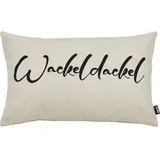 Dekokissen DONE. "WACKELDACKEL", beige, schwarz, schriftzug, B:40cm L:60cm, Polyester, Dekokissen_Sitzkissen_Kissenhüllen, Extra weiche Haptik