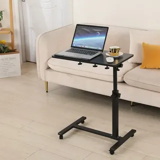 THINFAR Laptop-Schreibtisch, Rolltisch, Betttisch mit Rollen, Computertisch, Arbeitsplatz – Dichtering + Stahl, 22,1 x 14,7 x 32,7 – 35,4 Zoll (Kirsche Gelb, 60 x 34,5 x 58/90 cm)