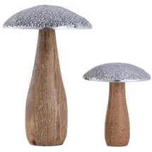 mvg voglrieder möbelcollection gmbh Dekofiguren 2er Set Pilze H20/12x13/10cm Aufsteller Pilz-Optik Mangoholz Aluminium