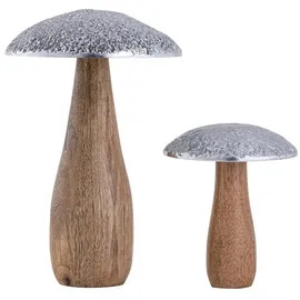 mvg voglrieder möbelcollection gmbh Dekofiguren 2er Set Pilze H20/12x13/10cm Aufsteller Pilz-Optik Mangoholz Aluminium