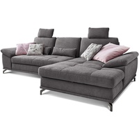 Cavadore Schlafsofa Castiel mit Federkern / Großes Bettsofa in L-Form mit Bettkasten, Sitztiefenverstellung, Kopfstützen und XL-Longchair / 312 x 114 x 173 / Webstoff, Grau