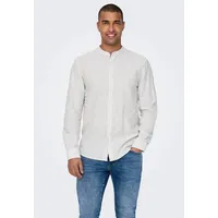 ONLY & SONS Leichtes Leinen Hemd Langarm Slim Fit Oberteil gestreiftes Basic Shirt, Farben:Beige, Größe Hemd:M