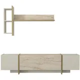 moebel17 Wohnwand Beige, Holzwerkstoff, Stein Optik, Marmor Optik, Rechteckig, 180x45x32 cm, Wohnzimmer, Wohnwände, Wohnwand-Sets