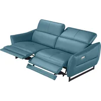 2,5-Sitzer EGOITALIANO "Dafne, elegantes Designsofa mit hohem Sitzkomfort", blau (türkis), B:208cm H:97cm T:108cm, Leder »BULL« (echtes Rindsleder). Geschliffenes, pigmentiertes und behandeltes Rindsleder mit einer Dicke von 1, 3-1, 5 mm. Dieses Leder zeigt eine ziemlich weiche Hand mit einem halb undurchsichtigen Aussehen. Es handelt sich um ein geschütztes Leder. Eine leichte Deckschicht schützt sie vor Flecken, ohne ihre ursprünglichen Eigenschaften zu verändern. Die geschützten Leder kombinieren die Vorteile von Natürlichkeit und Weichheit mit einer guten Beständigkeit gegen Verschleiß und Ausbleichen. Das Vorhandensein der charakteristischen Zeichen, die das Leben des Tieres bestimmen, wie Narben, Körnungsunterschiede, Falten, Adern, Disharmonien in Farbtönen, beweisen ihre absolute Echtheit und großen Wert., Sofas, mit und ohne elektrischer Relaxfunktion, Kopfteile manuell verstellbar