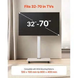 Vevor rollbarer TV-Ständer TV-Wagen für 812,8-1778 mm TVs bis zu 45 kg, 25° Links-Rechts-Drehung & höhenverstellbare TV-Halterung mit Regal für Ecke Schlafzimmer Wohnzimmer (max. 600 x 400 mm)