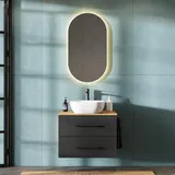 Planetmöbel Waschtischunterschrank LUX 70 cm Gold Eiche / Anthrazit mit Waschbecken 42 cm weiß