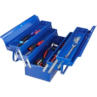 Relaxdays Werkzeugkoffer leer, 5 Fächer, mit Tragegriff, Metall, abschließbar, Werkzeugkasten, HBT 21 x 53 x 20 cm, blau