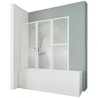 Schulte D1410 04 01 Duschwand Komfort, 151 x 140 cm, 3-teilig faltbar mit Handtuchhalter, Kunstglas Softline hell mit Tropfendekor, alpinweiß, Duschabtrennung für Wanne