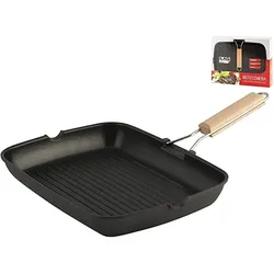 Home In Rombo Antihaftbeschichtete ILAG Steakpfanne mit klappbarem Holzgriff aus Aluminium, Schwarz, Cm 36x26