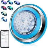 CXhome Direkt Unter Wasser Installieren 54W 12V LED Poolbeleuchtung Unterwasser Pool Beleuchtungen 18*3W RGB LED-Chips Bluetooth-Steuerung APP IP68 Wandmontierte 32 Lichteffekte Farbwechsel Poolzubehör