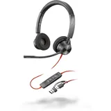 plt Schnurgebundenes USB-C-Headset Poly Blackwire 3320 – Flexibler Mikrofonarm – Hi-Fi-Stereo – Verbindung mit PC/Mac über USB-C oder USB-A – Zertifiziert für Microsoft Teams
