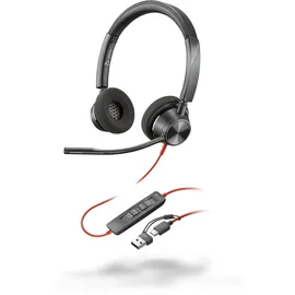 plt Schnurgebundenes USB-C-Headset Poly Blackwire 3320 – Flexibler Mikrofonarm – Hi-Fi-Stereo – Verbindung mit PC/Mac über USB-C oder USB-A – Zertifiziert für Microsoft Teams
