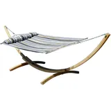 400cm Hängemattengestell Gestell Holz Lärche mit gefütterter Stabhängematte grau