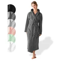 SIEGENTHAL Damenbademantel SIEGENTHAL® Damen Bademantel Frottee Velour Kapuze Flauschig Wadenlang, Kapuze, Gürtel, saugfähigem Frottee,Pflegeleicht und langlebig grau L-XL