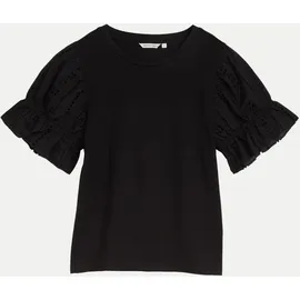 Tom Tailor Denim Damen T-Shirt mit Lochstickereien Schwarz L
