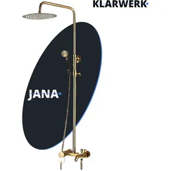 JANA | Premium Regendusche Set Gold glänzend Edelstahl | Design Duscharmatur Duschsystem | Mischbatterie Dusche komplett mit Handbrause