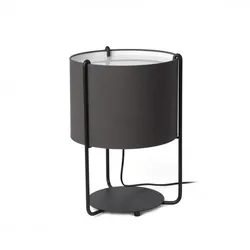 drum, tischlampe aus schwarzem metall mit schwarzem schirm, faro barcelona