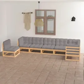 vidaXL 7-tlg. Garten-Lounge-Set mit Kissen grau