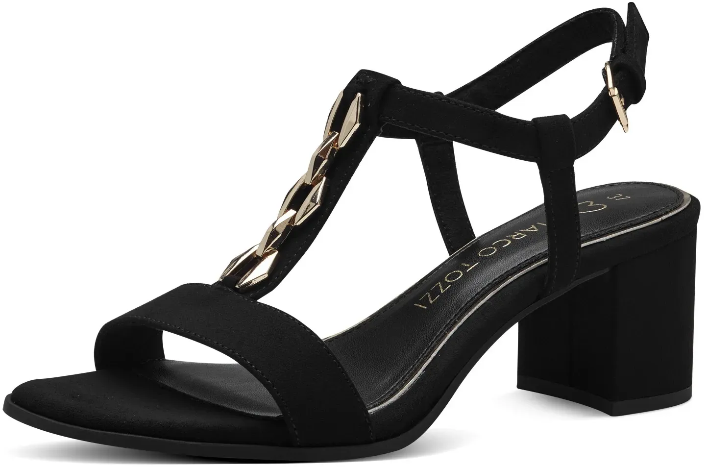Sandalette MARCO TOZZI Gr. 38, schwarz Damen Schuhe Marco Tozzi Sommerschuh, Sandale, Blockabsatz, mit Schmuckelement