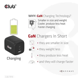 Club 3D Reise Ladegerät PPS 65W GAN, USB Typ-C/Typ-A Power Delivery (PD) 3.0