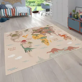 Paco Home Kinderteppich »Bino 583« rechteckig 4 mm Höhe Spielteppich, Motiv Weltkarte & Dinosaurier, Kinderzimmer
