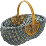 Dekoleidenschaft großer Einkaufskorb aus Rattan, blau / natur, Flechtkorb, Rattankorb, Tragekorb,