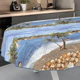 Wachstuch-Tischdecke Tischdecke abwaschbar Wachstuch Garten-Tischdecke Outdoor Indoor Oval 160x140cm mit Saum Urlaub