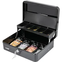HMF 15230-02 Geldkassette abschließbar mit Münzeinsatz und 4 Scheinfächer mit Klammer 30 x 24 x 9 cm Schwarz