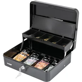 HMF 15230-02 Geldkassette abschließbar mit Münzeinsatz und 4 Scheinfächer mit Klammer 30 x 24 x 9 cm Schwarz