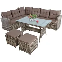 Estexo Polyrattan Sitzgruppe Essgruppe Gartenmöbel Lounge Gartengarnitur Beige-Braun