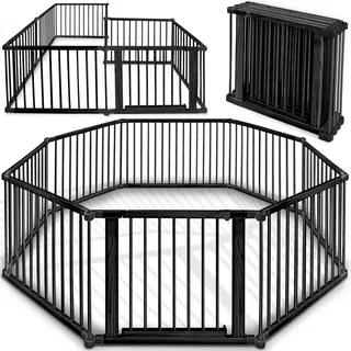 KIDUKU KIDUKU® 7,2 Meter Laufgitter schwarz XXL klappbar inkl. Tür, bestehend aus 8 Elementen, individuell formbar Laufstall Absperrgitter - Schwarz
