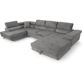 sofiland Ecksofa U-Form 345x202 cm Grau links mit Schlaffunktion & Bettkästen - Aller U XXL - Grau