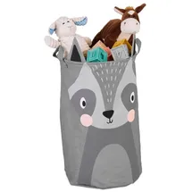 Relaxdays Aufbewahrungskorb Kinder Waschbärmotiv 33 x 55 x 56 cm grau