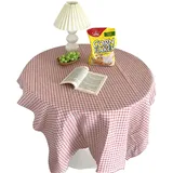 Karierte Tischdecke aus Baumwolle, kleine runde Tischdecke, kleine Couchtischdecke, Leinen, Tischdecke Plaid Tischtuch Kaffeetischabdeckung für Küche, Esszimmer, Tischdekoration(Rosa#70 * 70Cm)