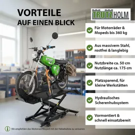 Trutzholm Motorradhebebühne hydraulisch 360 kg Breite 47 cm Kleine Montagebühne Heber Motoradlift Lift Schwarz