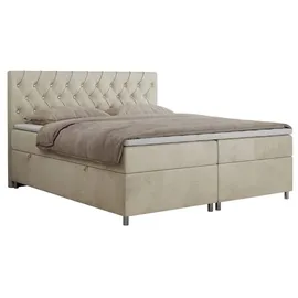 MKS Meble Boxspringbett 180x200 mit Bettkasten, Boxspringbett 180x200 mit Matratze, Doppelbett mit Matratze und Topper - Polsterbett mit Kopfteil - ROMA - 18... - Beige