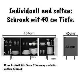 simplyfurn Sideboard, Weiß Hochglanz, Holzwerkstoff, Rechteckig, 154x66x40 cm, Wohnzimmer, Kommoden & Sideboards, Sideboards