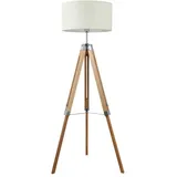 EGLO Stehlampe Lantada, Stehleuchte Vintage, Standleuchte aus Holz, Stahl und Textil, Wohnzimmerlampe in Natur und Beige, mit Schalter, FSC zertifiziert, E27 Fassung