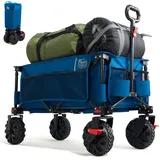 TIMBER RIDGE XXL Bollerwagen Faltbar 200L Breite Reifen Strandwagen Klappbar mit Bremsen Seitentasche Getränkehalter Verstellbarer Griff Handwagen für Alle Gelände Camping Einkaufen 150kg Belastbar