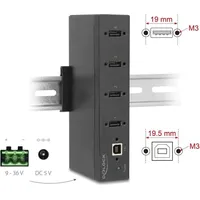 DeLock Industrie Hub 4 x USB 2.0 Typ-A mit 15 kV ESD Schutz und Hutschienenbefes