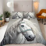 Generisch Pferd Bettwäsche 135X200 Tier Bettbezug Junge Mädchen 3D Effekt Teenager Bettwäsche-Set Mikrofaser Bettbezug Mit Reißverschluss Und 2 Kissenbezug 80X80Cm