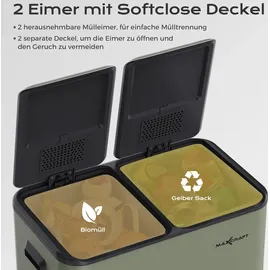 MAXCRAFT Mülleimer / Treteimer mit Soft Close Deckel und 2 Inneneimern - 60 Liter in Grün