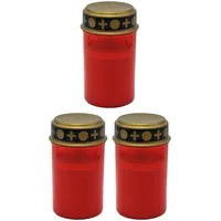 LED Grablicht Grabkerze Batteriebetrieben H 12,8 cm mit Flackereffekt - Wasserfest Größe 3 x Grabkerze