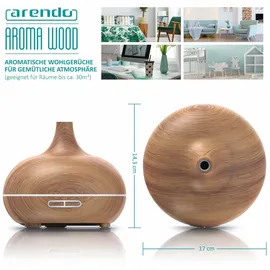 Arendo Diffuser, Luftbefeuchter, Vernebler in Holz Optik, Diffusor mit 7 Farben LED, Timer Funktion, 300ml, Hellbraun