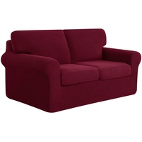 subrtex Stretch Sofabezug Sofaüberwurf mit Armlehne, 2- Sitzer Sofahbezug Sofahusse mit separaten Sitzkissenzügen und Rückenlehnenbezügen (2-Sitzer,Weinrot)