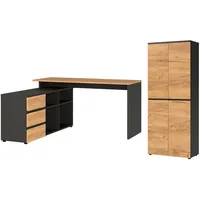 Germania Büromöbel-Set "Lissabon", braun (graphit, navarra, eiche, nachbildung), H:197cm T:145cm, Arbeitsmöbel-Sets, Büromöbel-Set