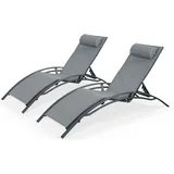 sweeek 2er Set Sonnenliegen aus Aluminium und Textilene anthrazit- Liegestühle aus Aluminium - Louisa