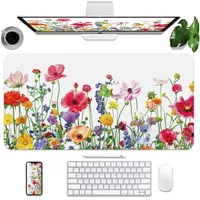 BLESWIN Leder-Mauspad Schutz, Büro-Schreibtischmatte, Anti-Rutsch-PU-Leder-Schreibtischunterlage, wasserdichte Schreibtischunterlage für Büro, Zuhause, Gaming (Blume, 31.5' x 15.7')